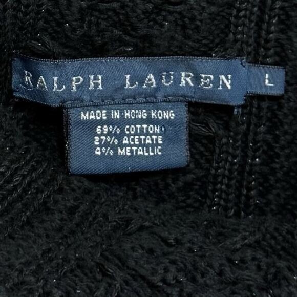 Ralph Lauren Sweater Dress Women's L Black Silver Metallic Cable Knit Blue Label - Picture 7 of 10